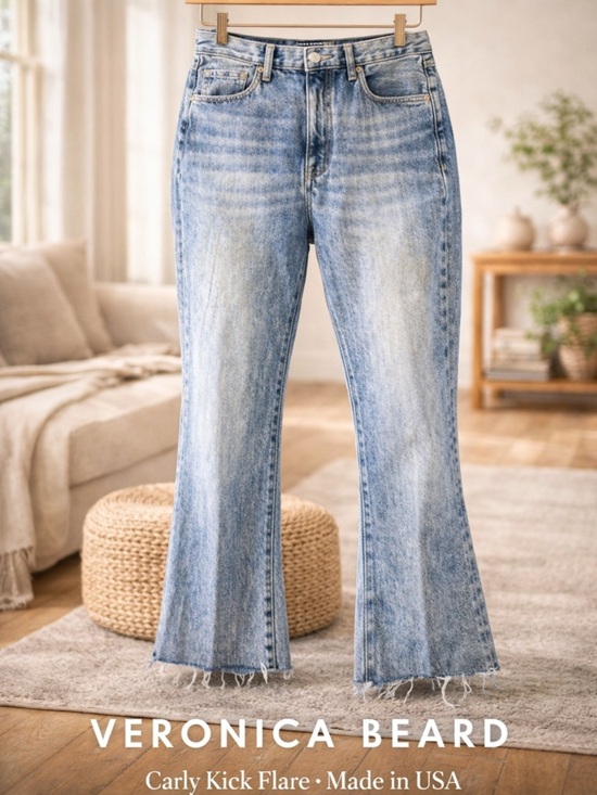 Veronica Beard Denim - Veronica Beard Carly Kick Flare Jeans High Rise Raw Hem Crop Size 32 Made in USA